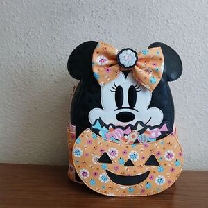 Nwt Loungefly Disney Minnie Mouse Cosplay Floral Pumpkin Glow Mini Backpack